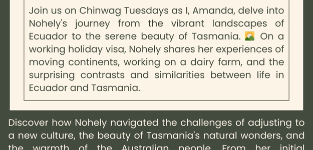 Explore Chinwag Tuesdays Ep4: Nohely's Tasmanian Adventure